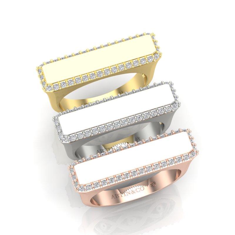14K Gelbgold Moderner Pave Set Diamant Bar Stapelbarer Ehering im Angebot 4