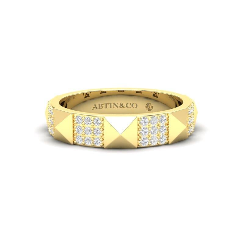 14K Yellow Gold Modern Pyramid Pave Set Diamond Stackable Wedding Ring Band For Sale 3