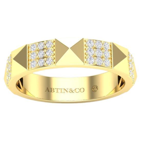 14K Yellow Gold Modern Pyramid Pave Set Diamond Stackable Wedding Ring Band