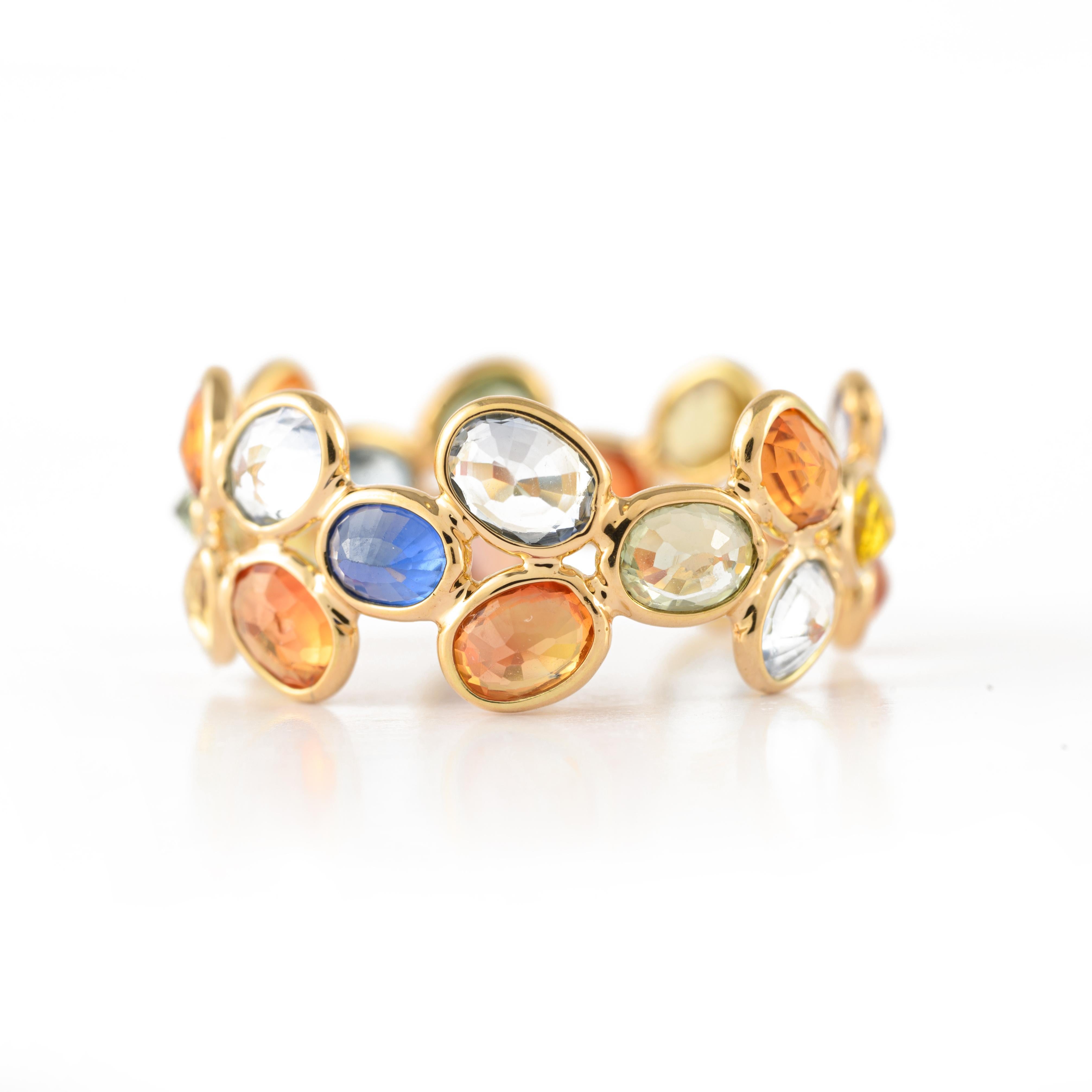 For Sale:  14k Yellow Gold Modern Stackable Multi Sapphire Gemstone Band Ring 3