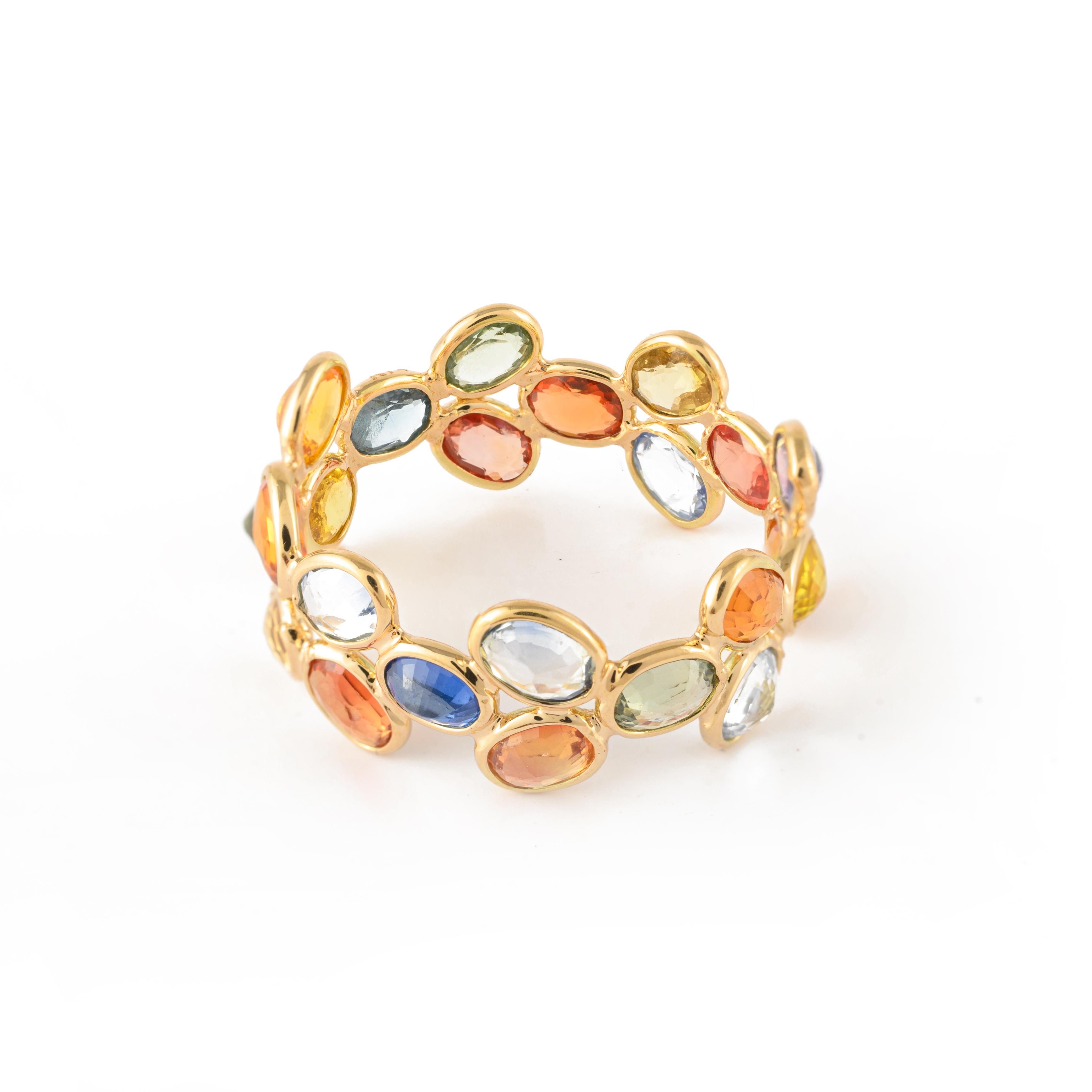 For Sale:  14k Yellow Gold Modern Stackable Multi Sapphire Gemstone Band Ring 5