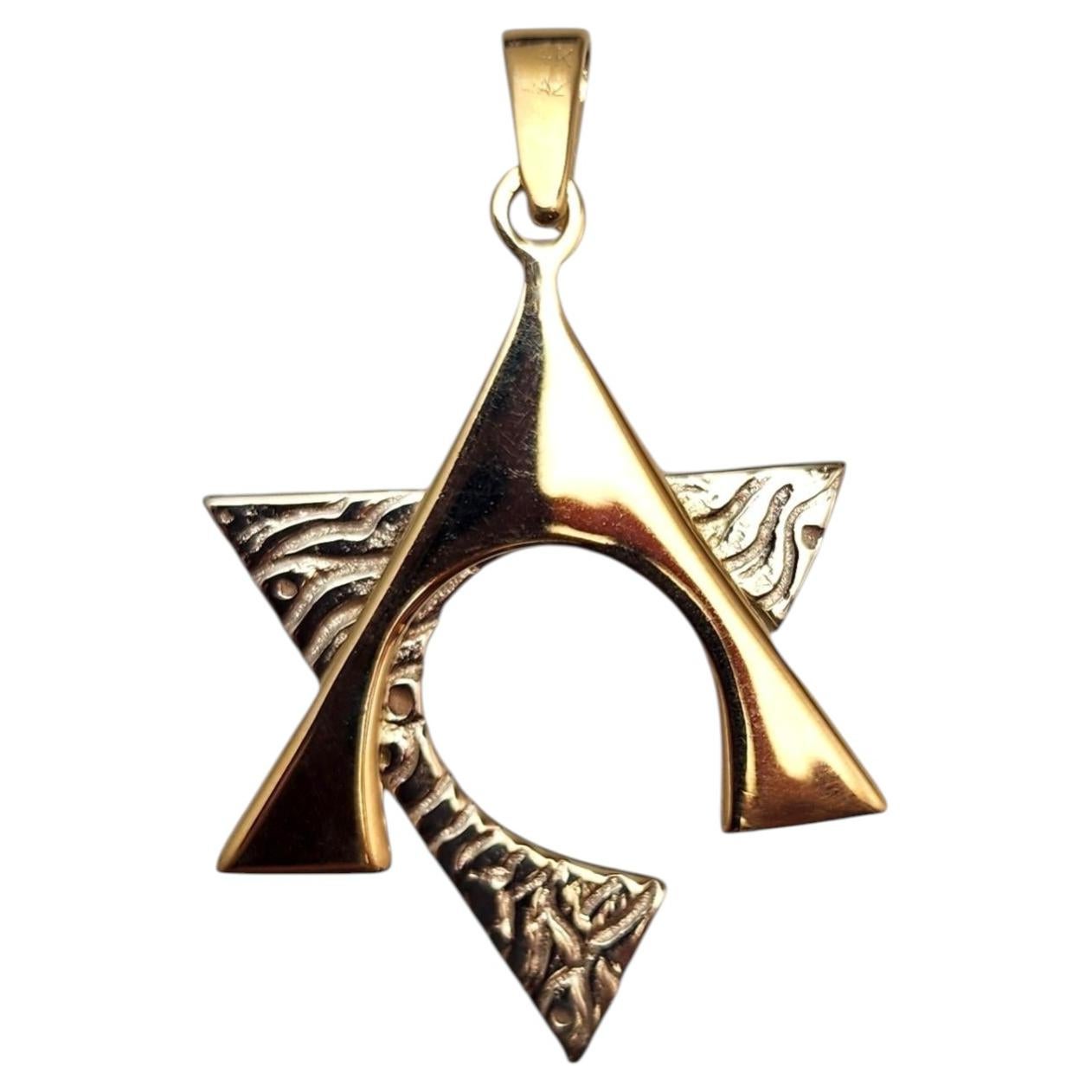 Pendentif moderne « Étoile de David » en or jaune 14 carats #25258