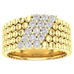 14K Gelbgold Moderner dreireihiger Diamantring mit Perlenmuster in Zackenfassung