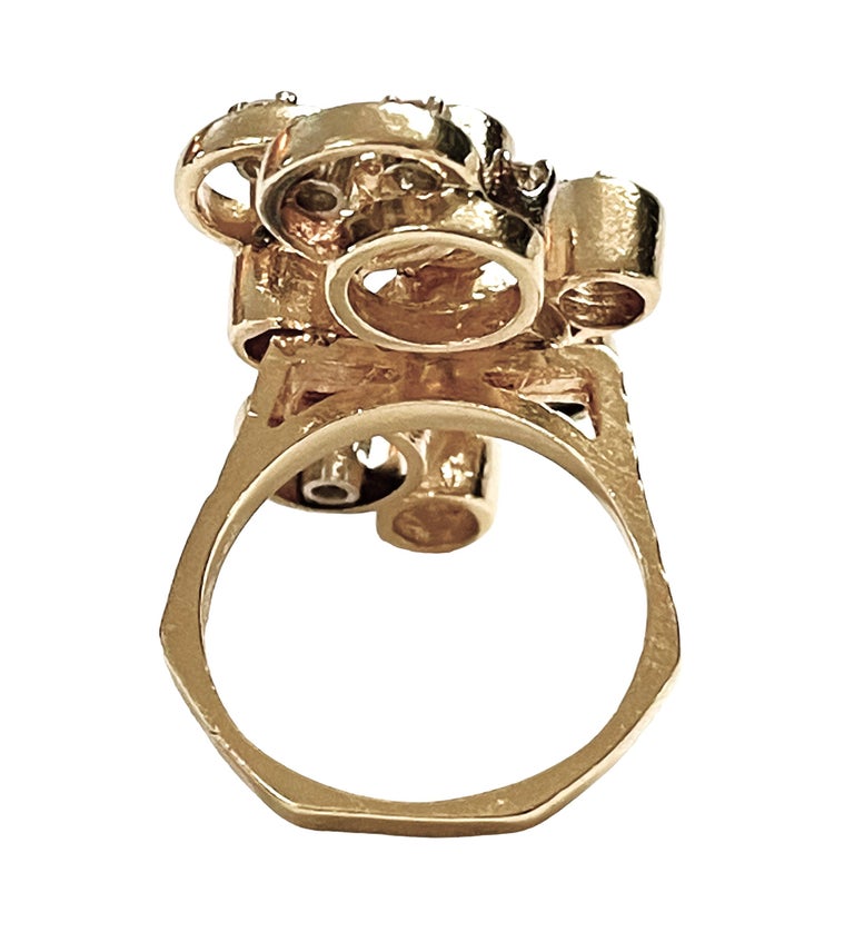 14k Yellow Gold Modernist Circle Diamond Ring with Appraisal For Sale ...