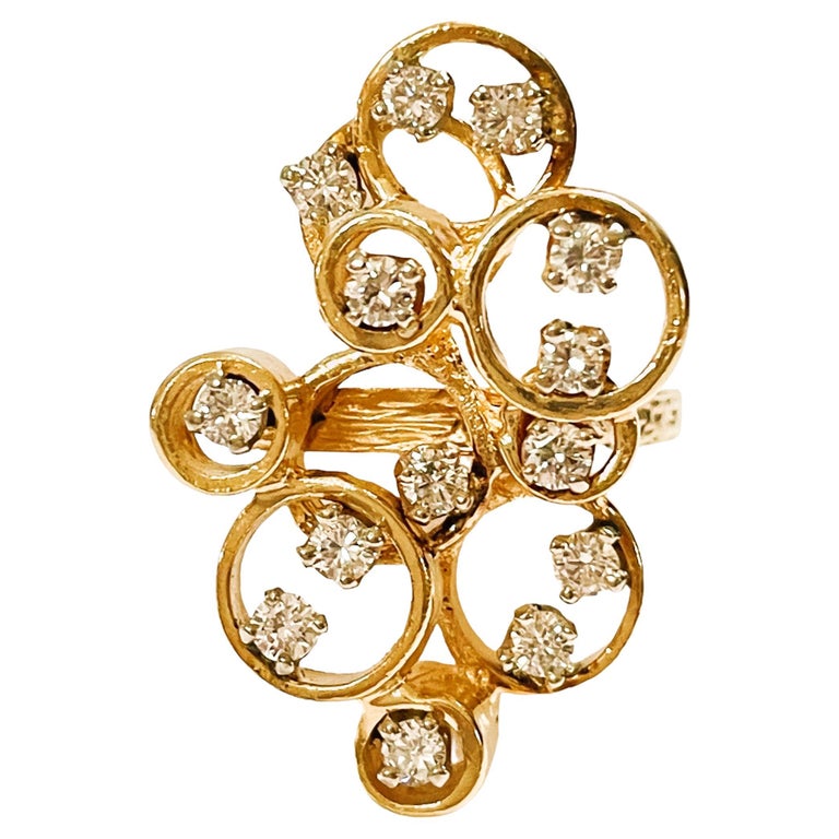 Cicle Rig 14k Yellow Gold Modernist Circle Diamond Ring with Appraisal For Sale ...