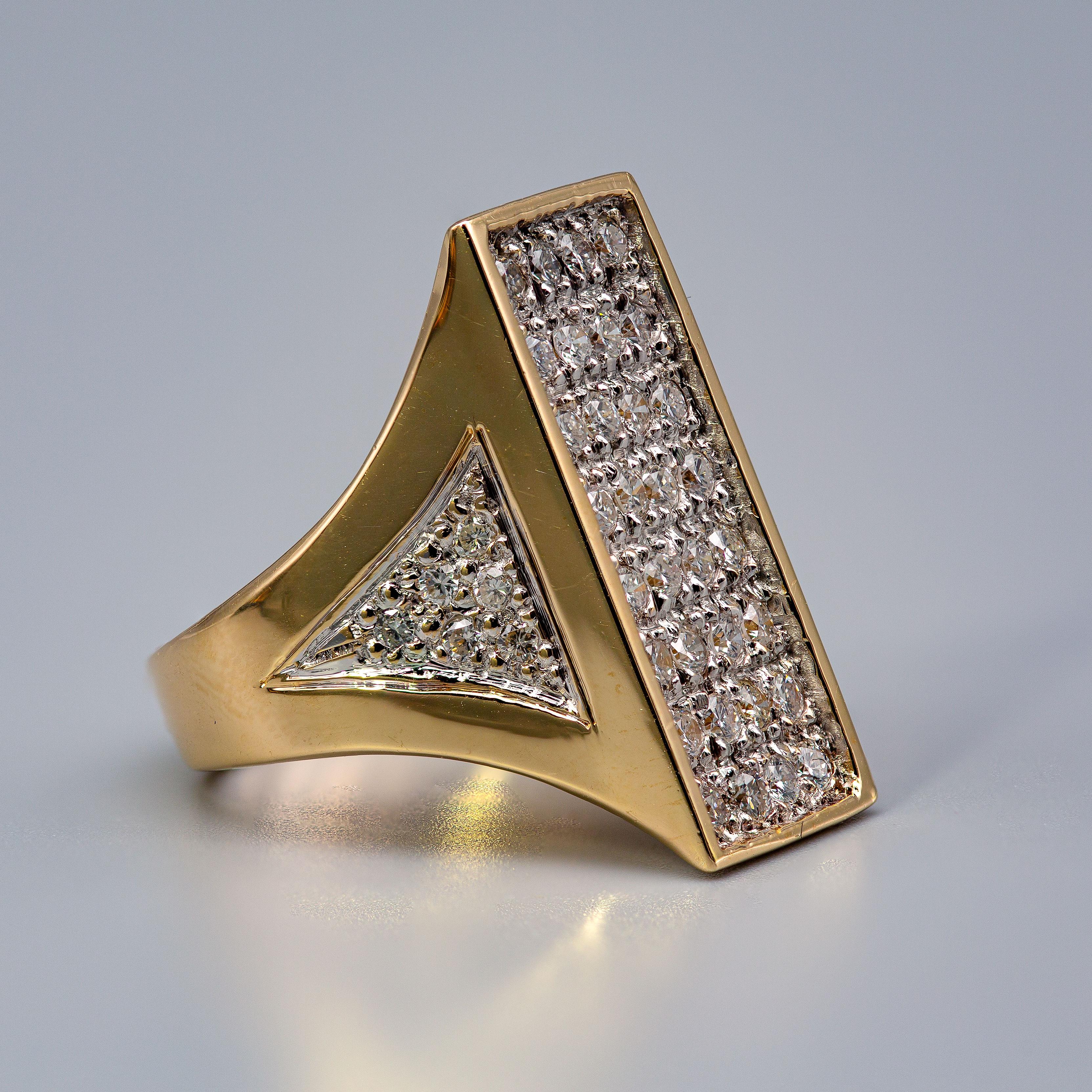 14k Yellow Gold Modernist Diamond Ring For Sale 1