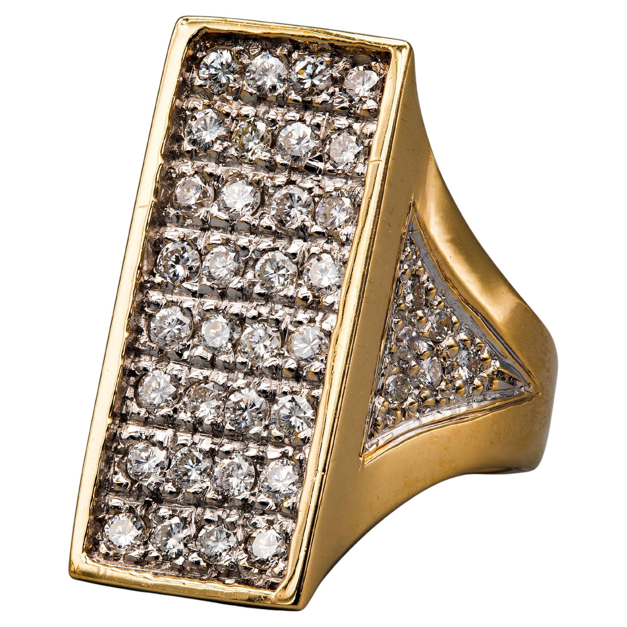 14k Yellow Gold Modernist Diamond Ring For Sale