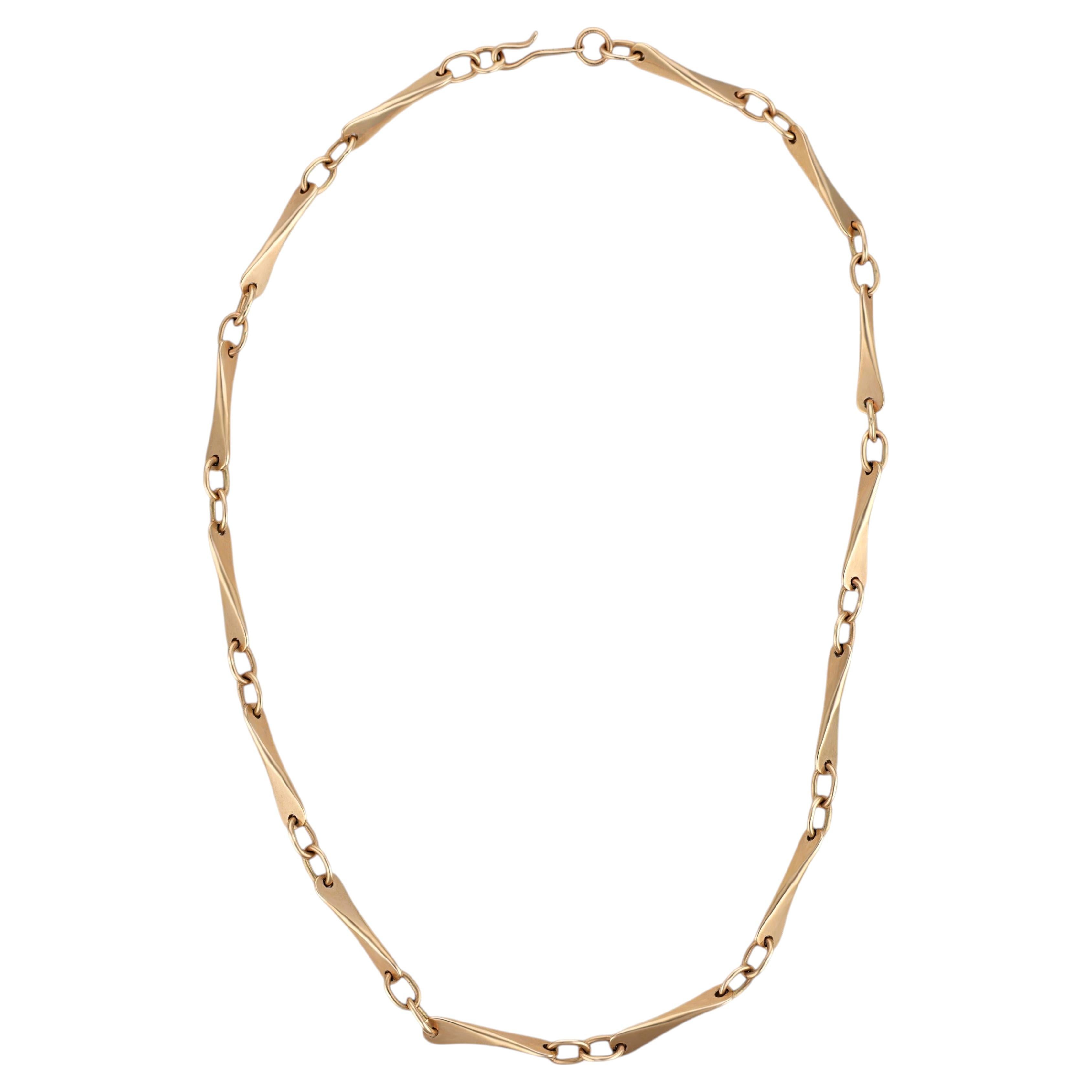 14k yellow gold modernist tapered bar link necklace