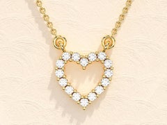 14k yellow gold Moissanite Heart Necklace Anniversary Gift For Women.