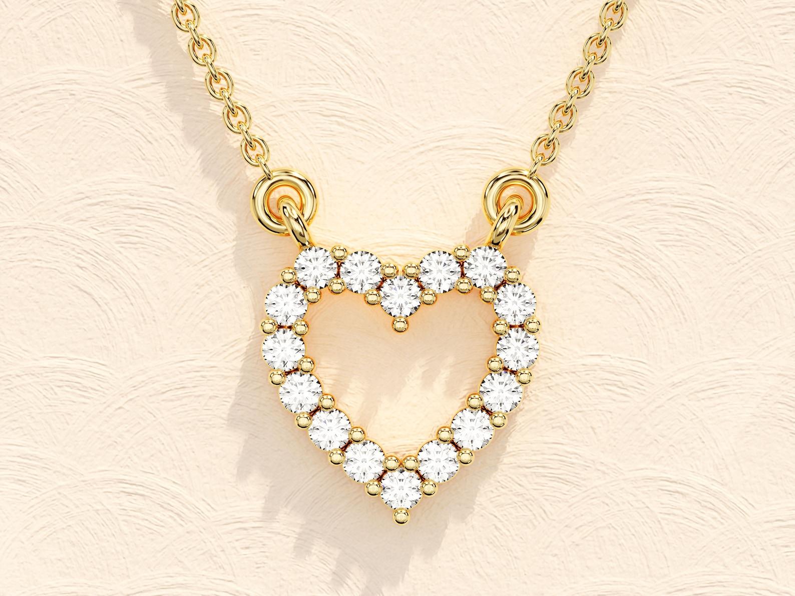 Women's 14k yellow gold Moissanite Heart Necklace  Anniversary Gift For Women. For Sale