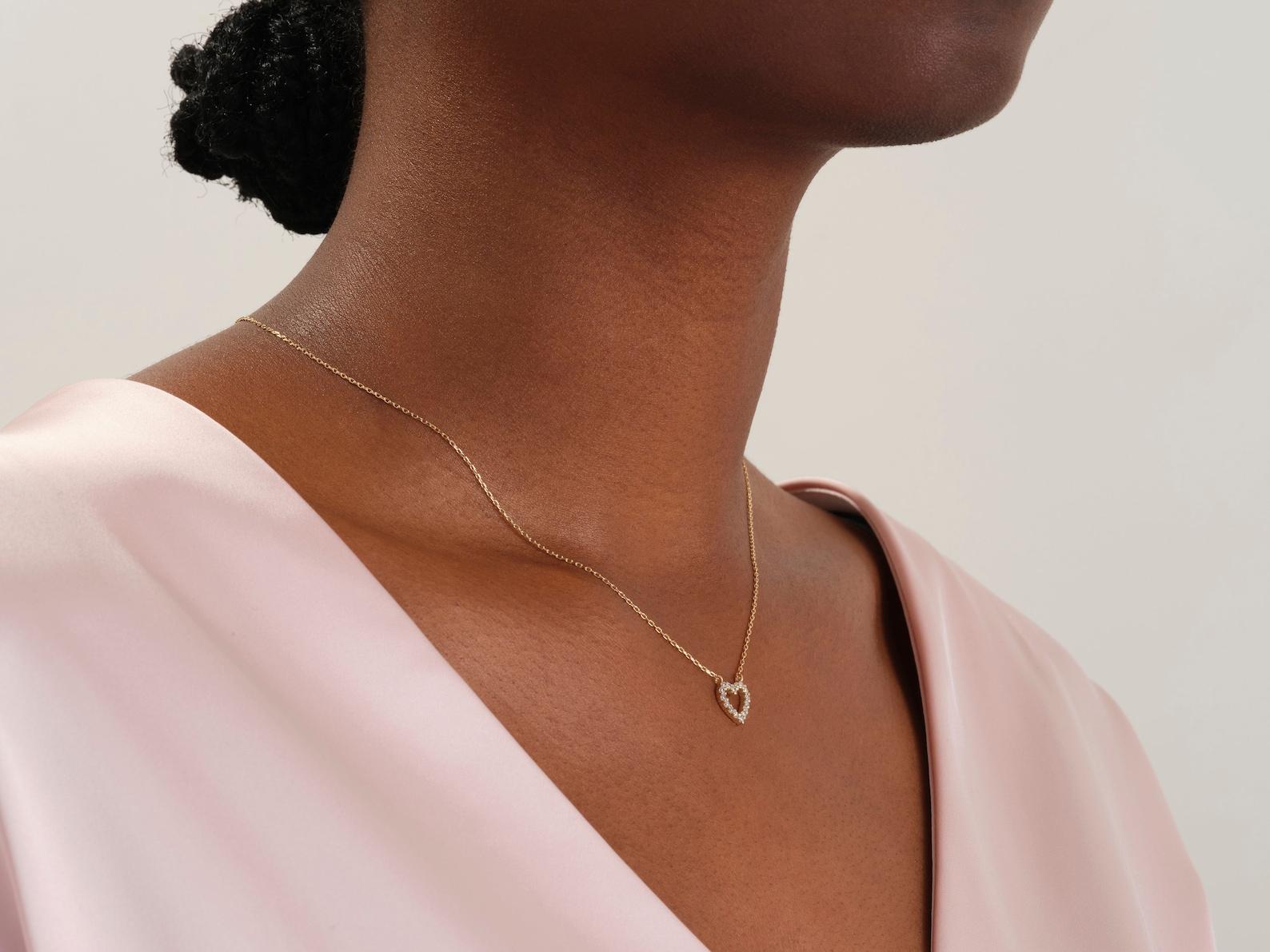 14k yellow gold Moissanite Heart Necklace  Anniversary Gift For Women. For Sale 2