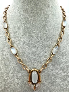 14K Yellow Gold Moonstone and Diamond Necklace