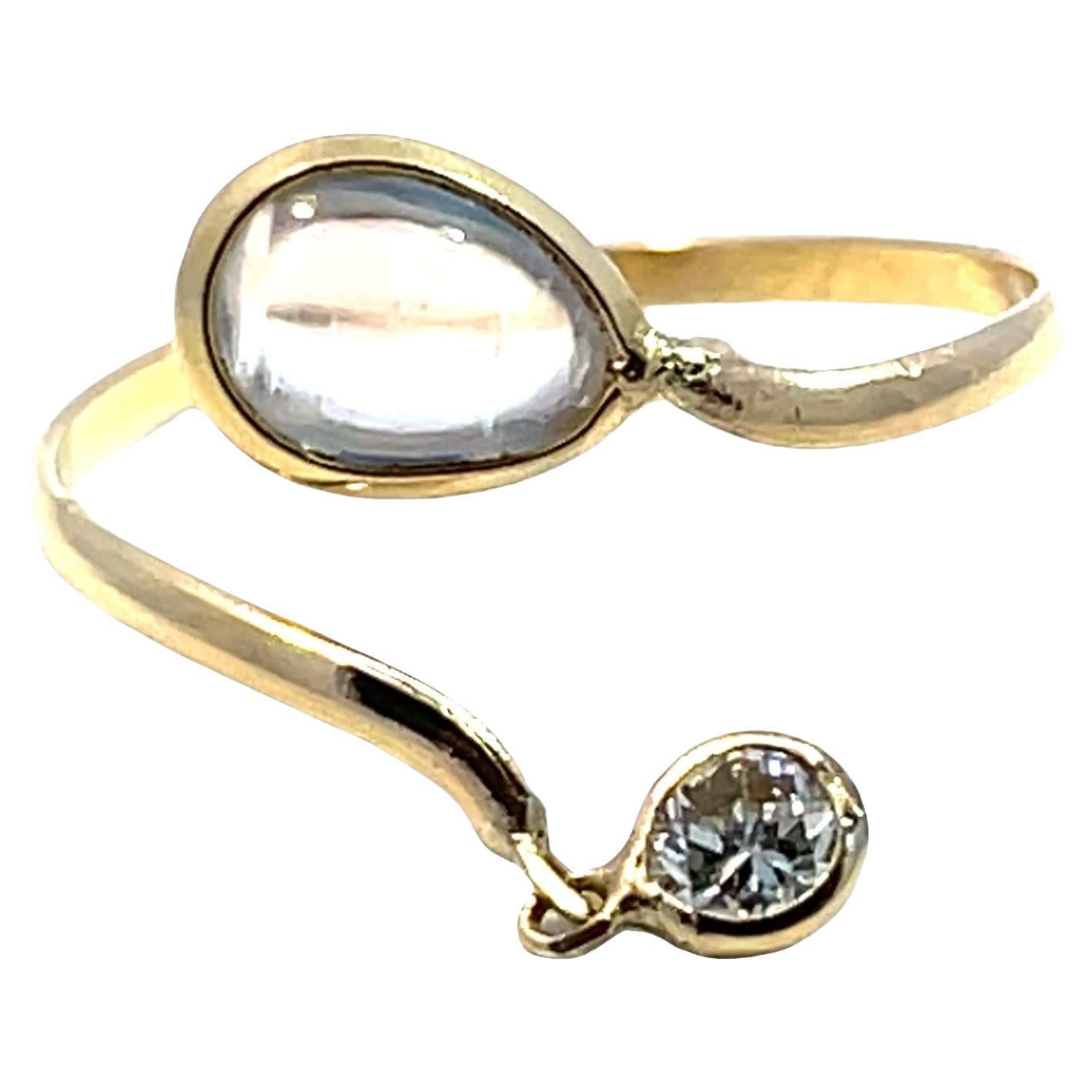 14k Yellow Gold Moonstone 
Diamond Ring