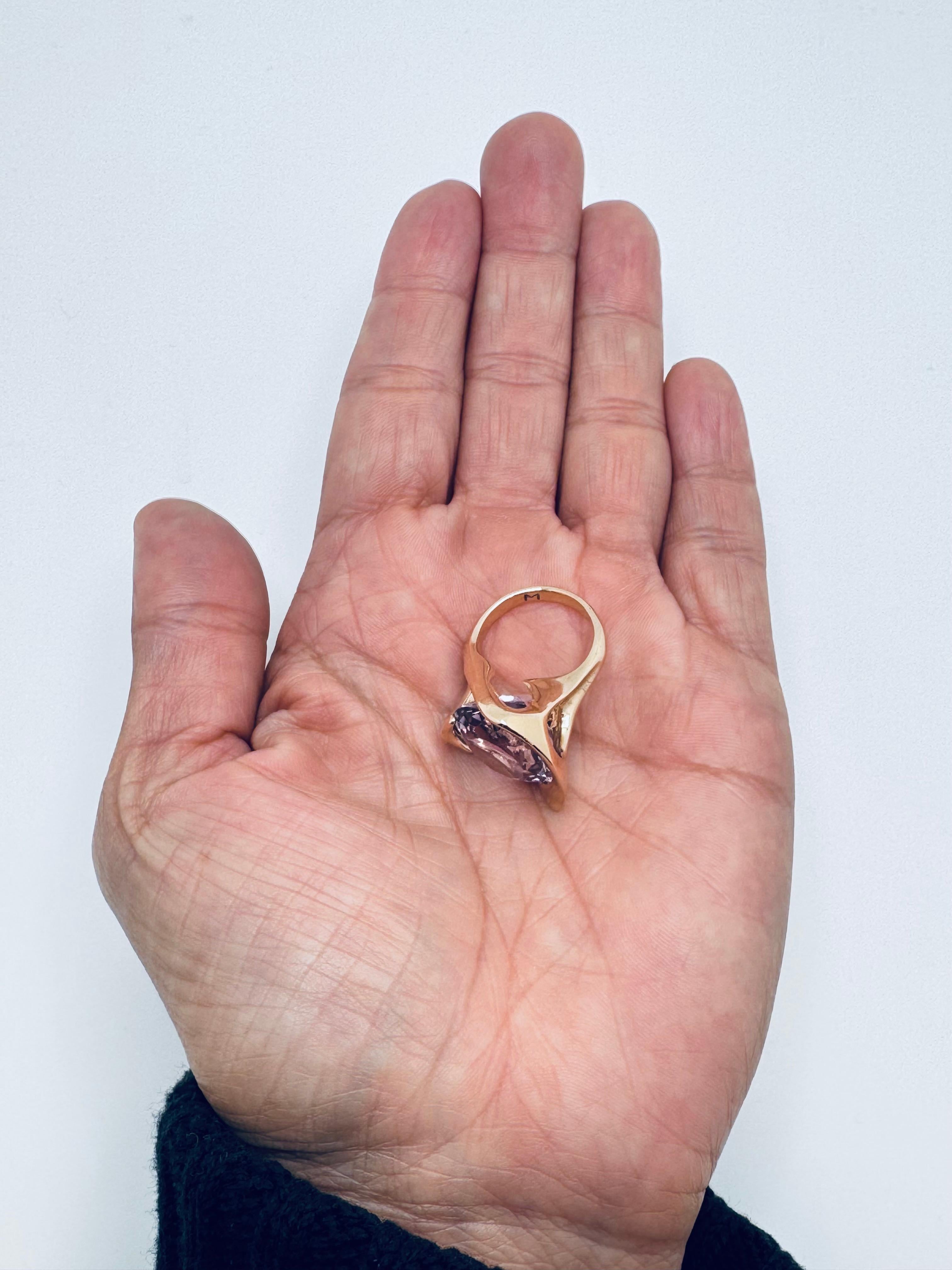 Bague en or jaune 14K Morganite - pierre ronde à facettes de 15mm en vente 4