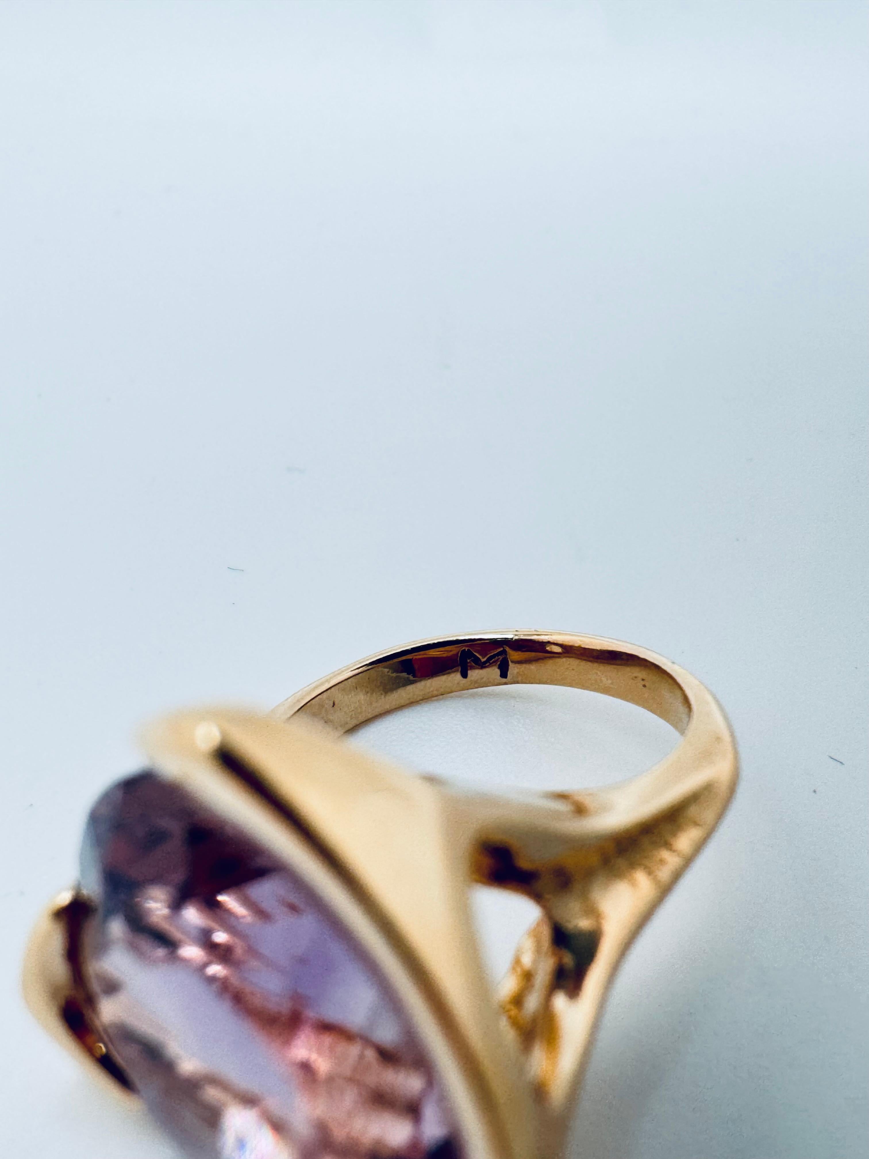 Bague en or jaune 14K Morganite - pierre ronde à facettes de 15mm Unisexe en vente