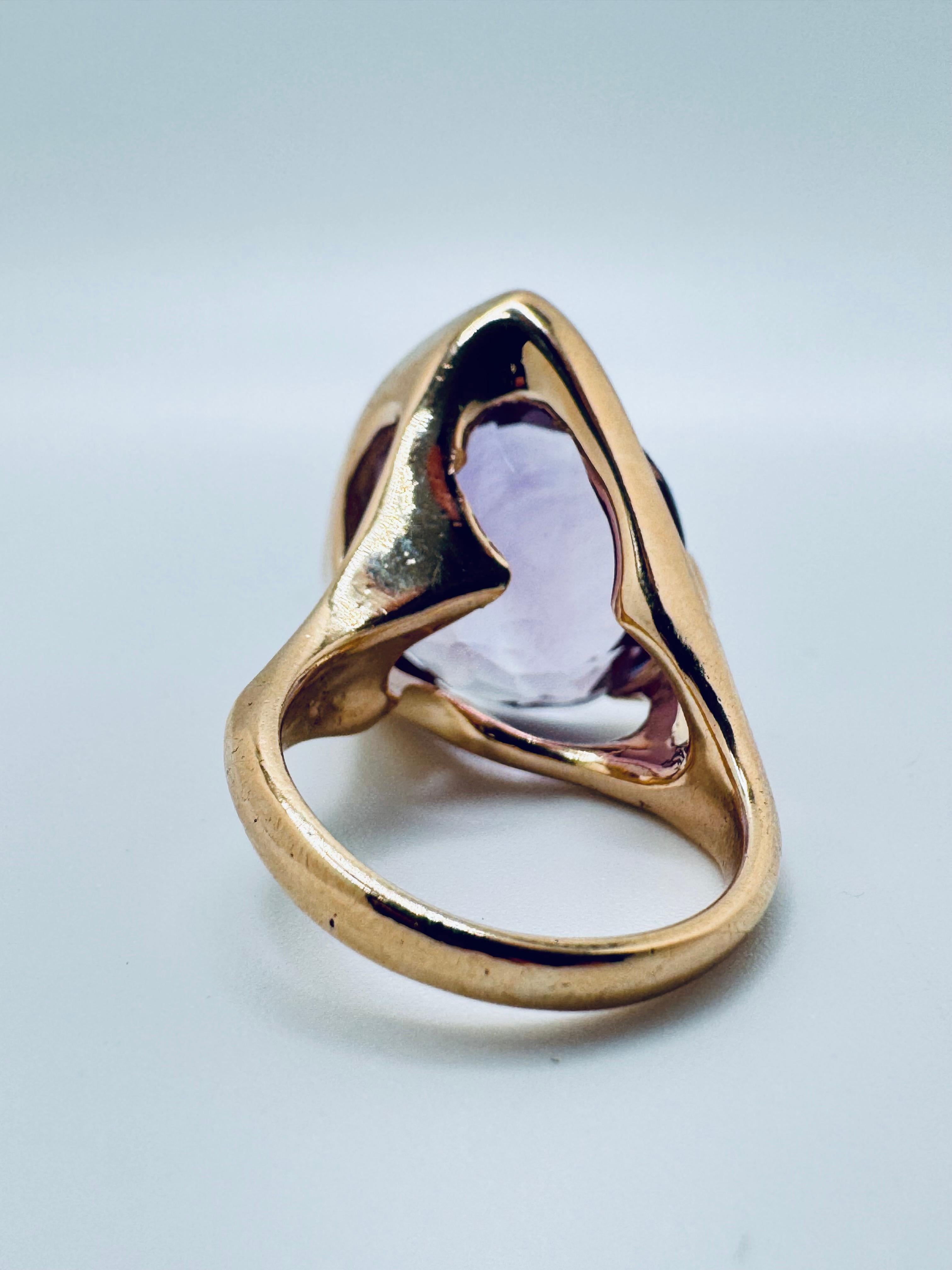 Bague en or jaune 14K Morganite - pierre ronde à facettes de 15mm en vente 1