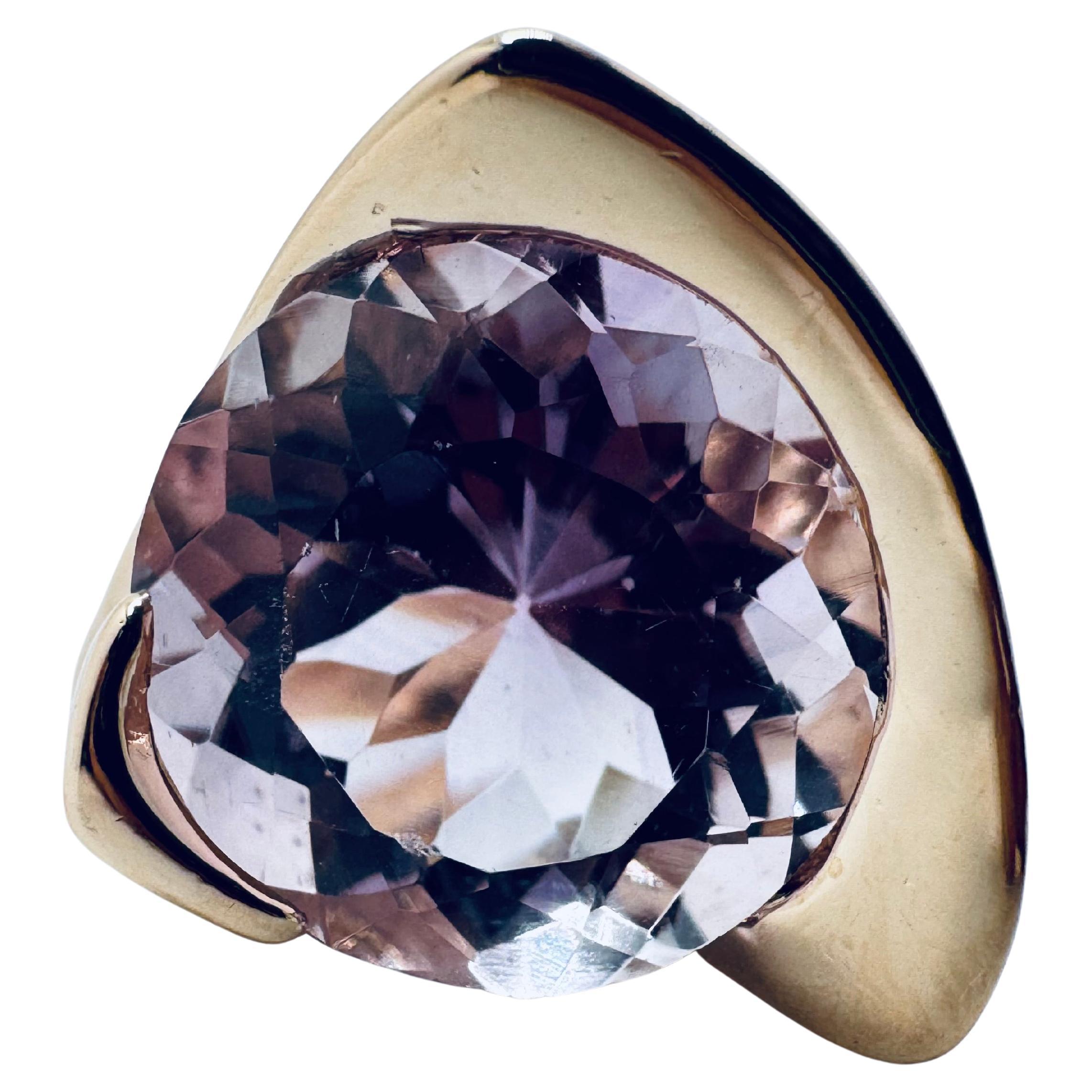 14K Yellow Gold Morganite Ring – 15mm Round Faceted Stone