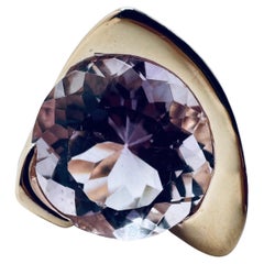 14K Yellow Gold Morganite Ring – 15mm Round Faceted Stone