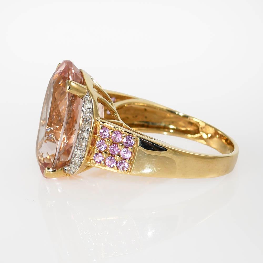 14K Yellow Gold Morganite Ring, 5.8g In Excellent Condition For Sale In Laguna Beach, CA