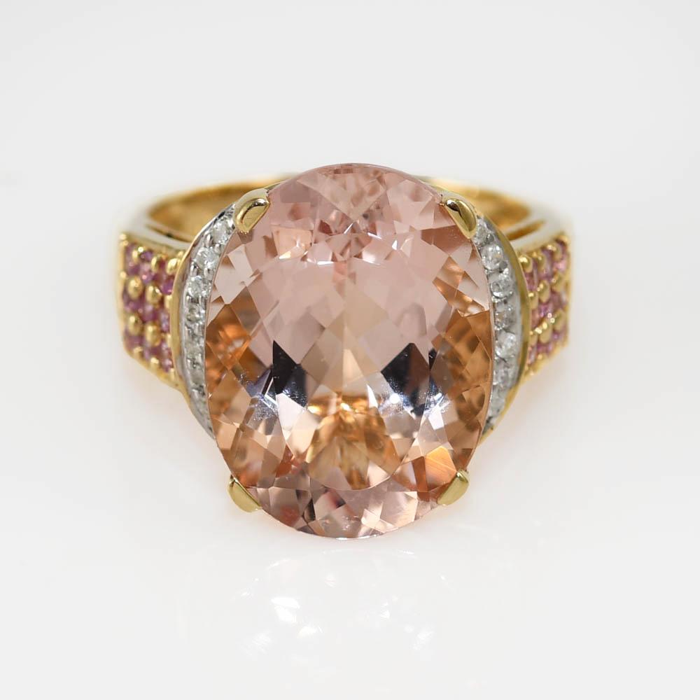 Bague Morganite en or jaune 14 carats, 5,8 g en vente 1
