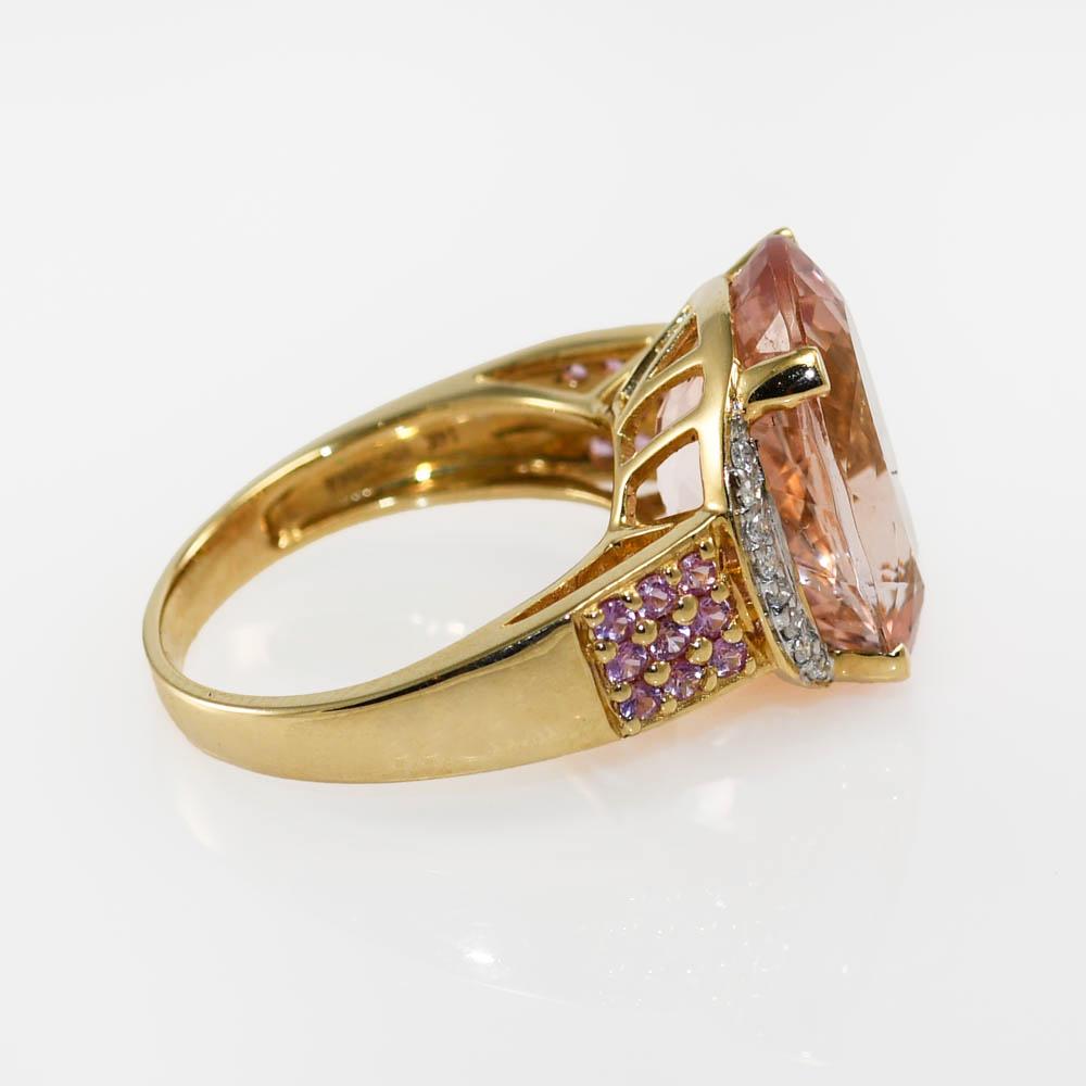 14K Yellow Gold Morganite Ring, 5.8g For Sale 2