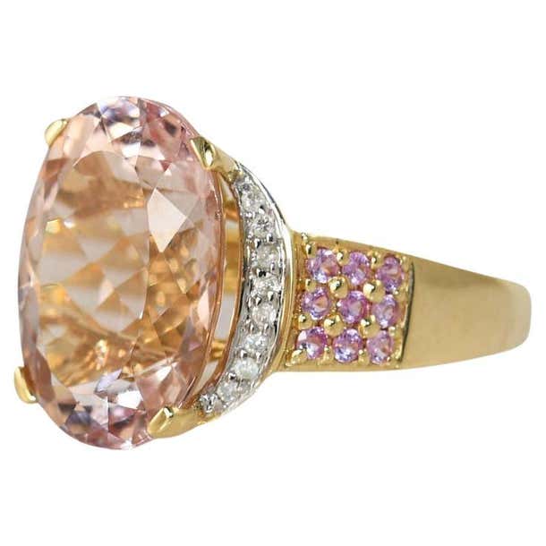 Morganite Gold Rings 14K Yellow Gold Morganite Ring, 5.8g For Sale at 1stDibs