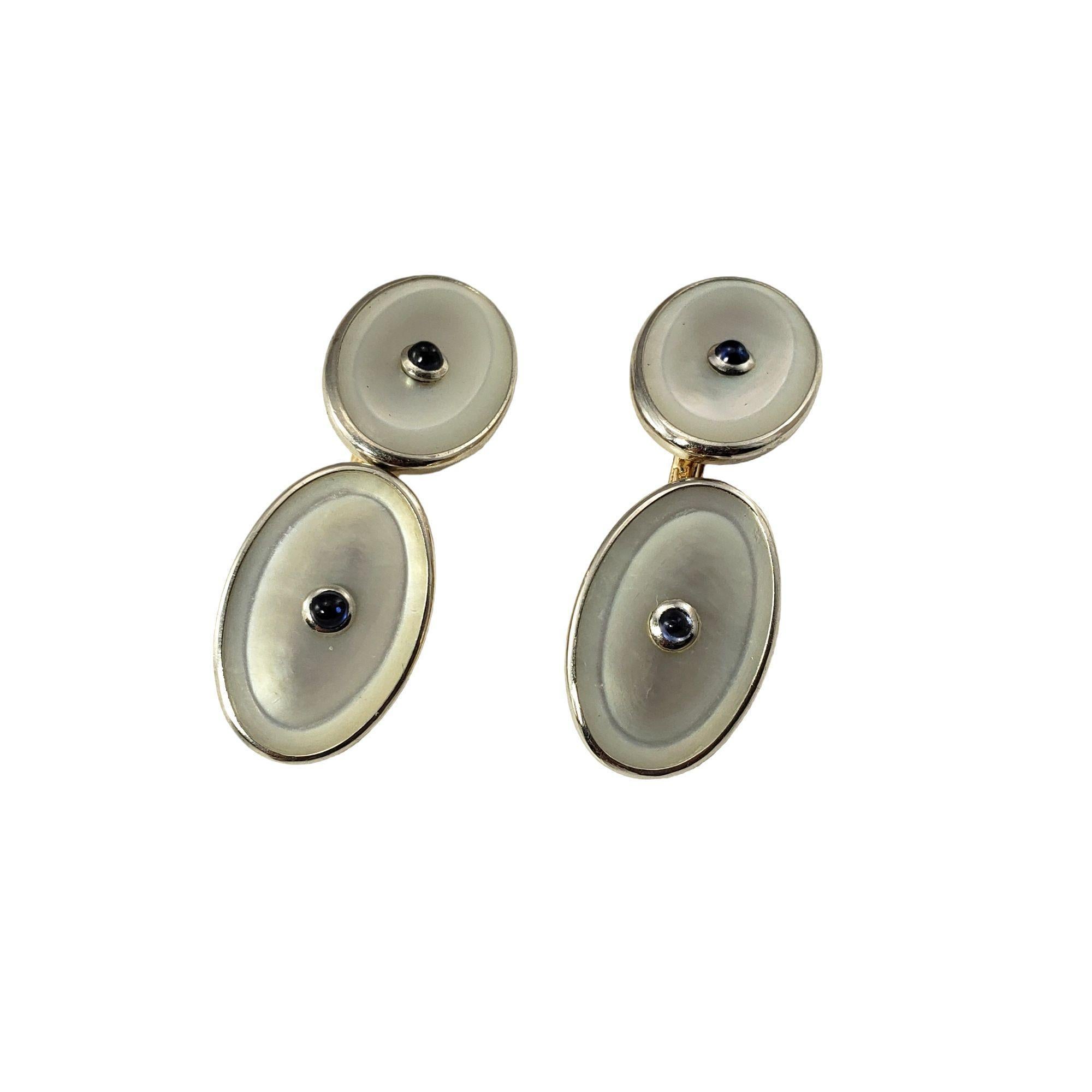 Women's 14K Yellow Gold Mother of Pearl and Cabochon Sapphire Cufflinks #15089 For Sale