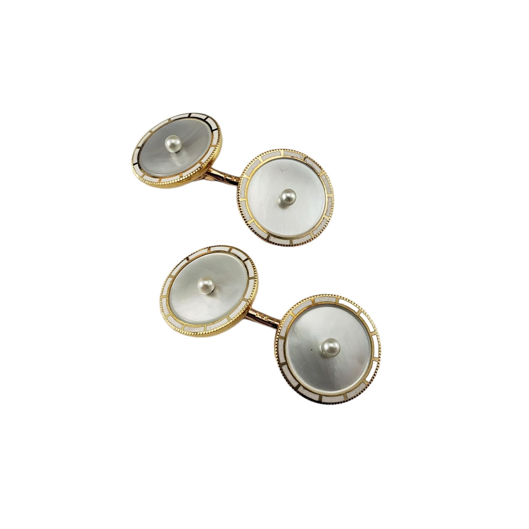 Bead 14K Yellow Gold Mother of Pearl Cufflinks #17073 For Sale