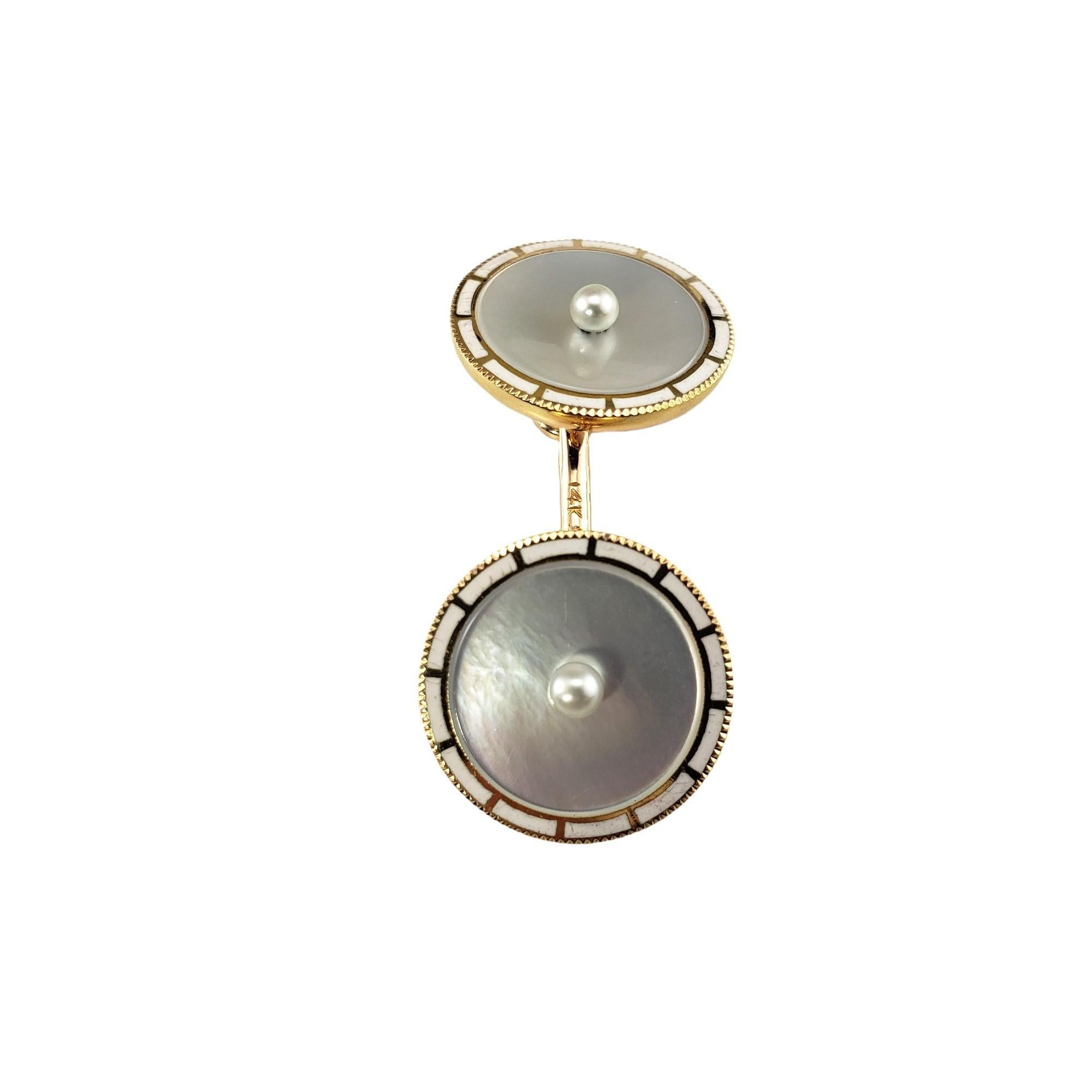 14K Yellow Gold Mother of Pearl Cufflinks #17073 In Good Condition For Sale In Washington Depot, CT