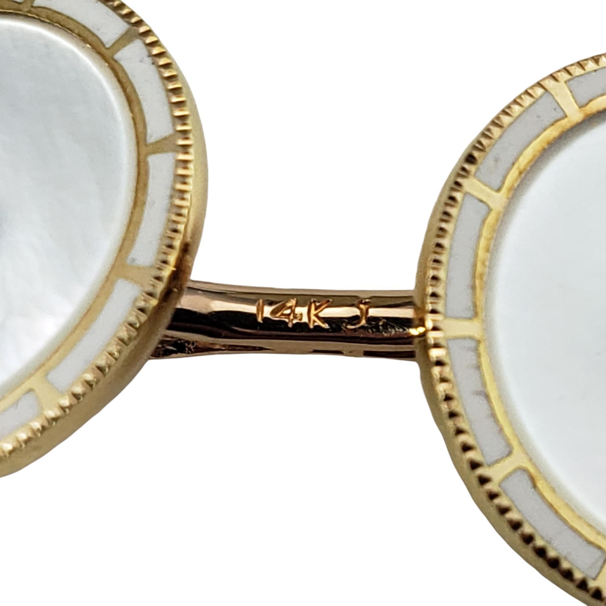 14K Yellow Gold Mother of Pearl Cufflinks #17073 For Sale 1