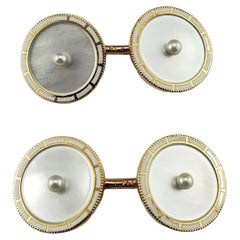 Boutons de manchette en or jaune 14 carats et nacre n° 17073