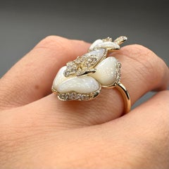 14K Gelbgold Perlmutt & Diamant Ring - 0.64CT G/VS2