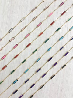 14k Yellow Gold & Mother of Pearl Inlay Station Bar Necklace