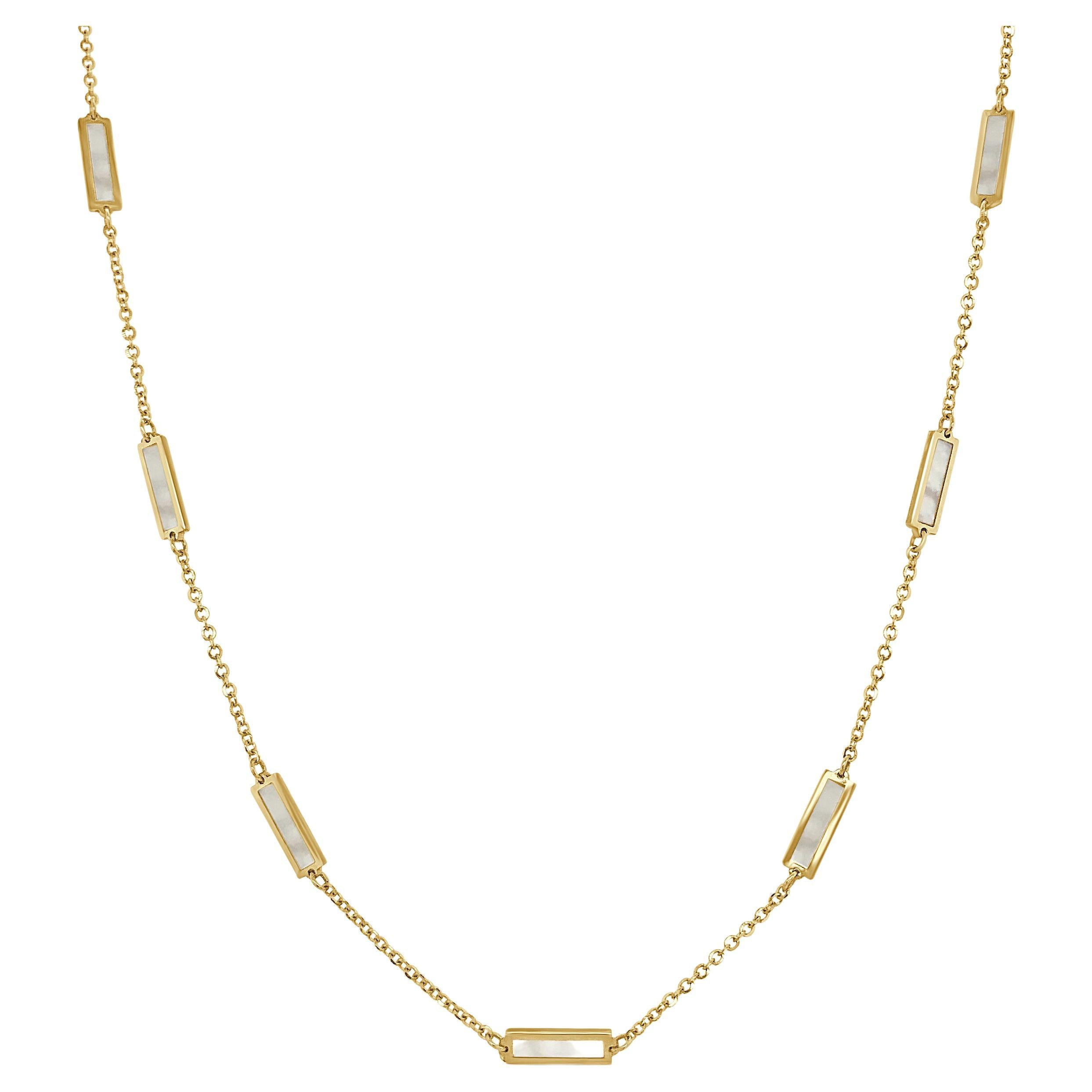 Collar de barra con incrustaciones de madreperla y oro amarillo de 14k