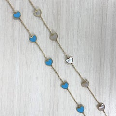 14k Yellow Gold & Mother of Pearl Inlay Station Heart Necklace