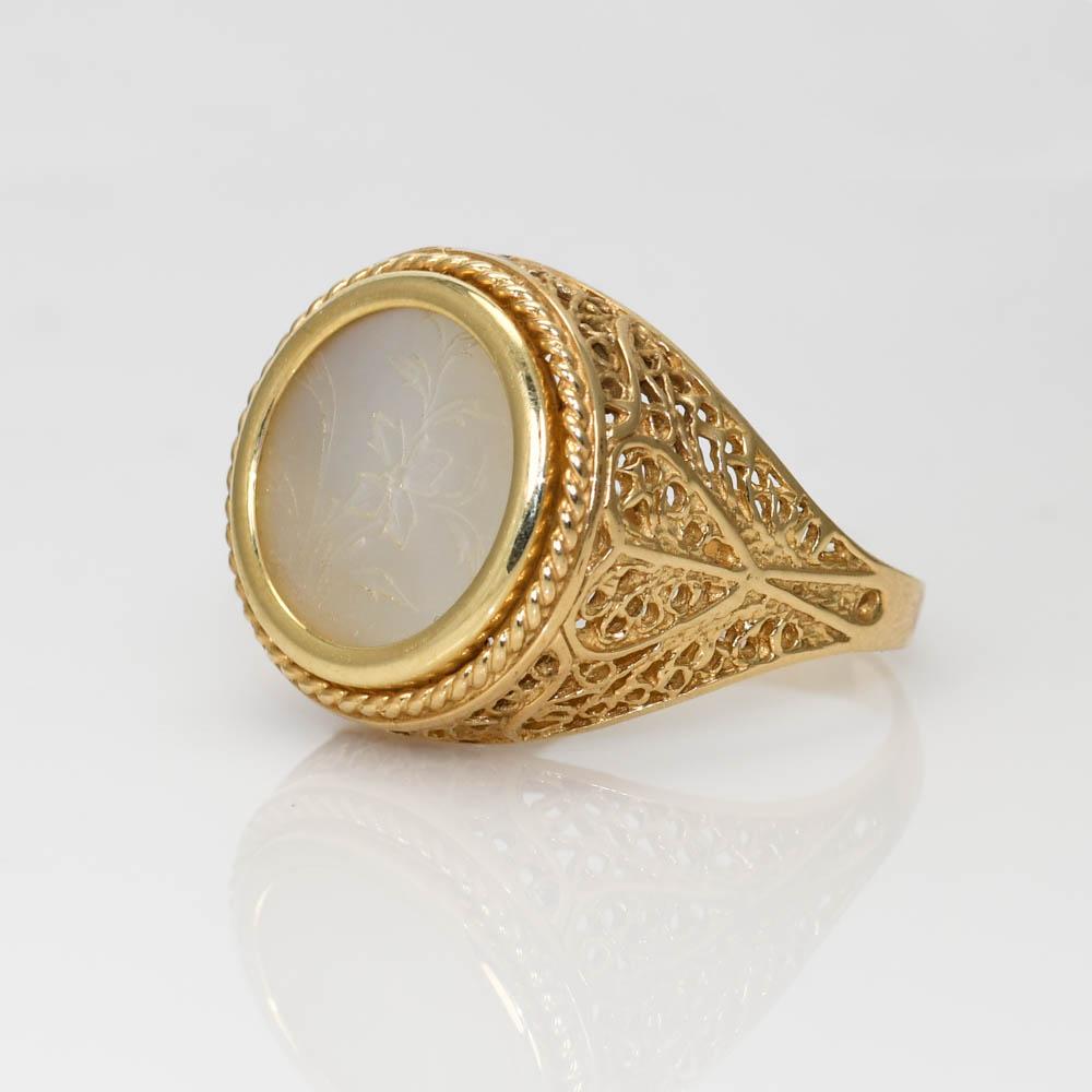 Ring aus 14 Karat Gelbgold mit Perlmutt, 5.6 Karat Damen