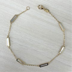 14k Yellow Gold & Mother of Pearl Station Bar Bracelet