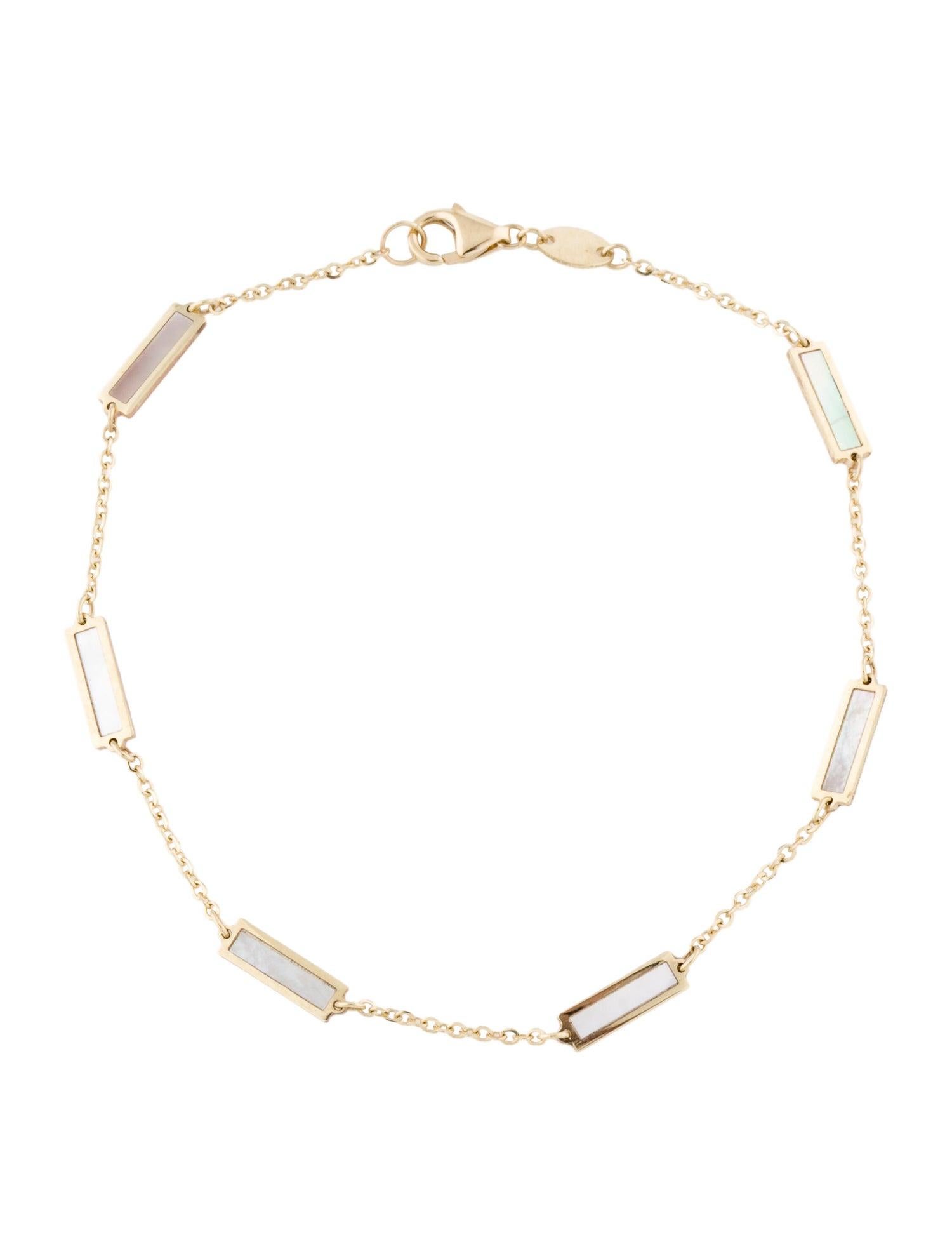 Single Cut 14k Yellow Gold & Mother of Pearl Station Bar Bracelet For Sale