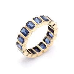 14K Yellow Gold Mounted 5.11 ct Blue Sapphire Eternity Band Ring Stacking Ring