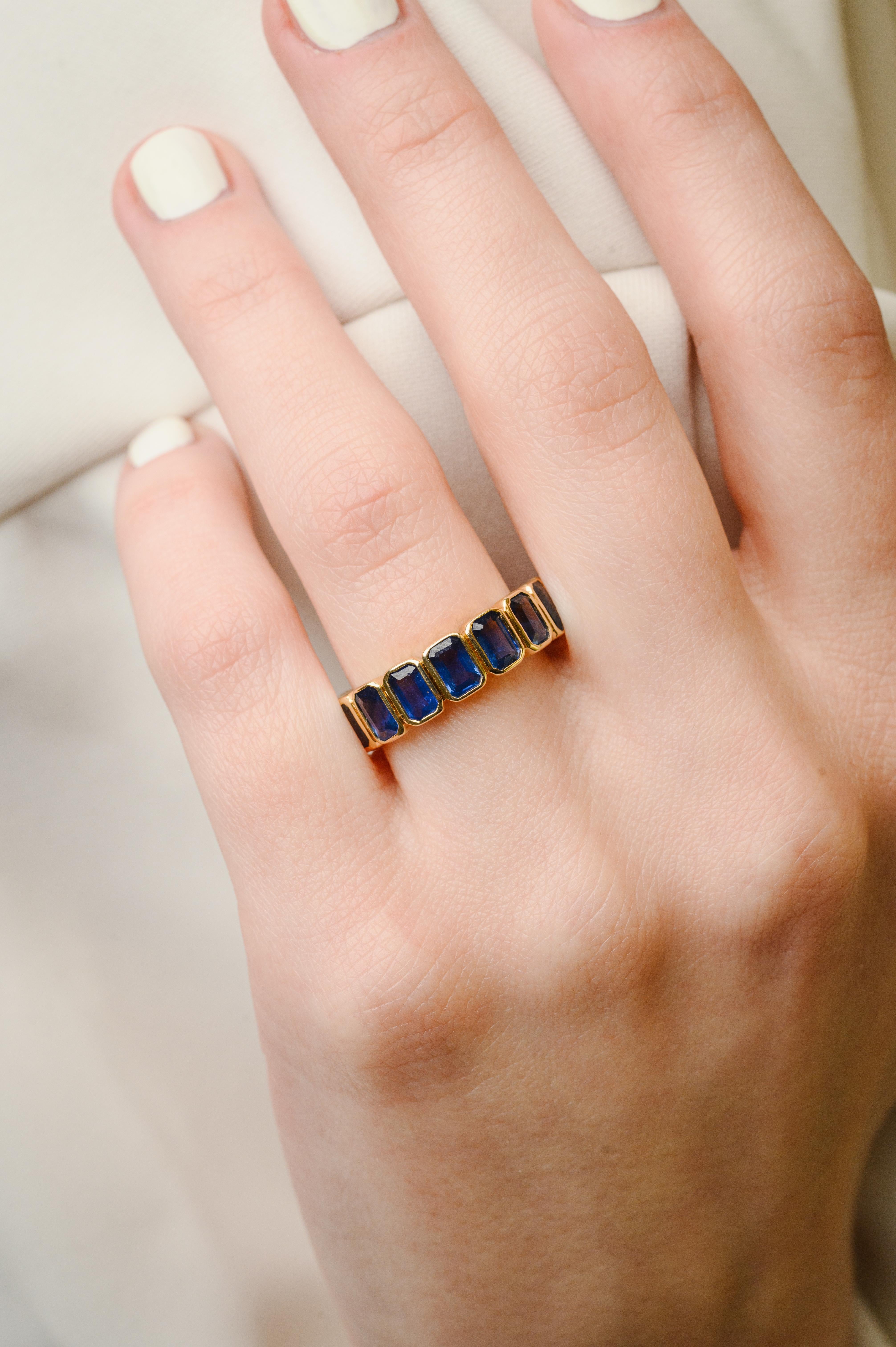 For Sale:  14K Yellow Gold Mounted 5.11 ct Blue Sapphire Eternity Band Ring Stacking Ring 5