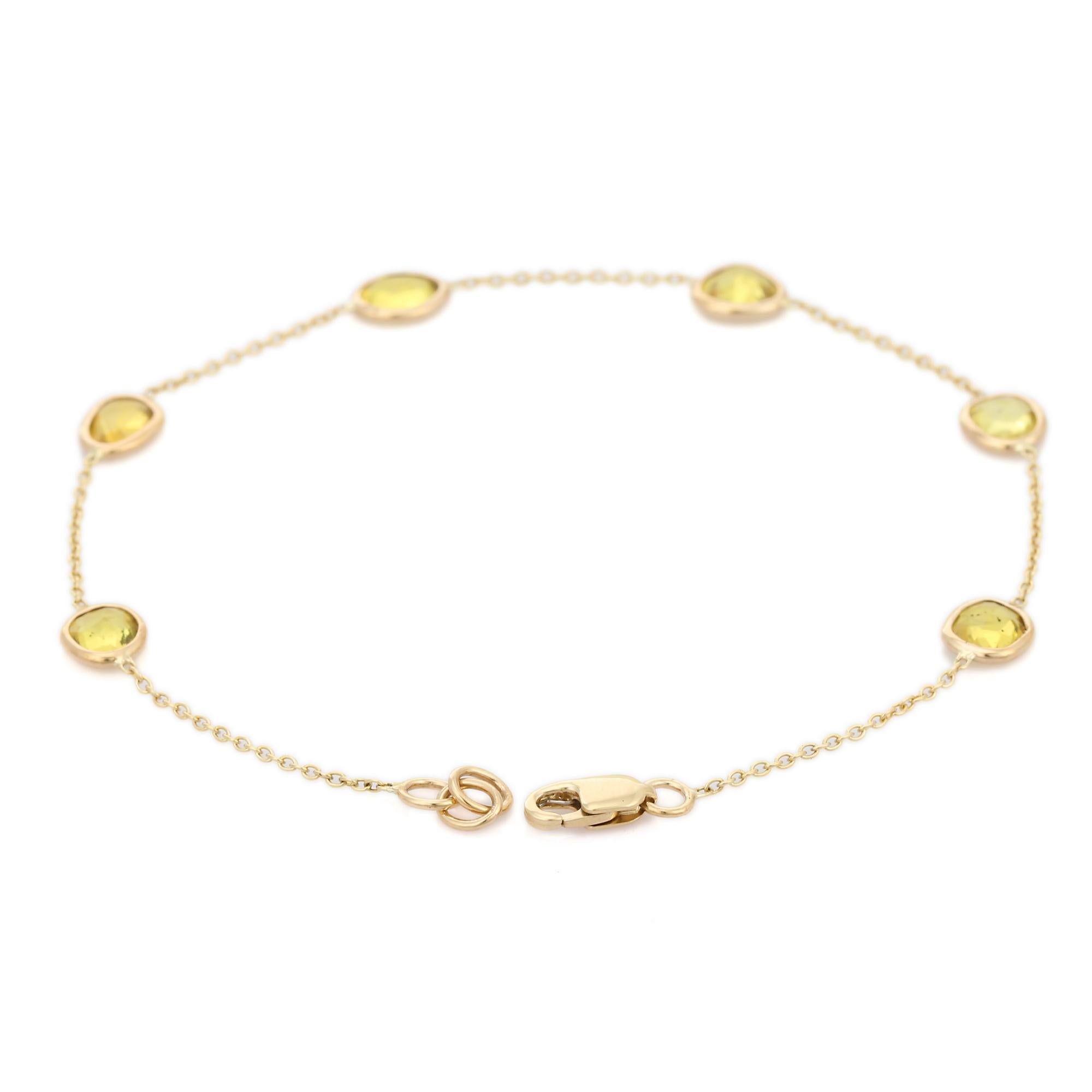 14k Yellow Gold Mounted Delicate Yellow Sapphire Stacking Chain Bracelet In New Condition For Sale In Houston, TX