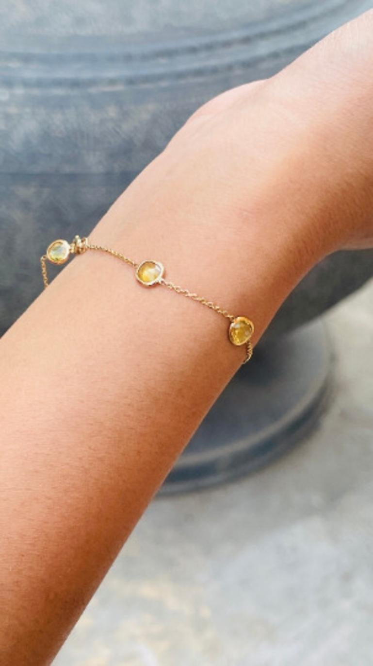 14k Yellow Gold Mounted Delicate Yellow Sapphire Stacking Chain Bracelet For Sale 1