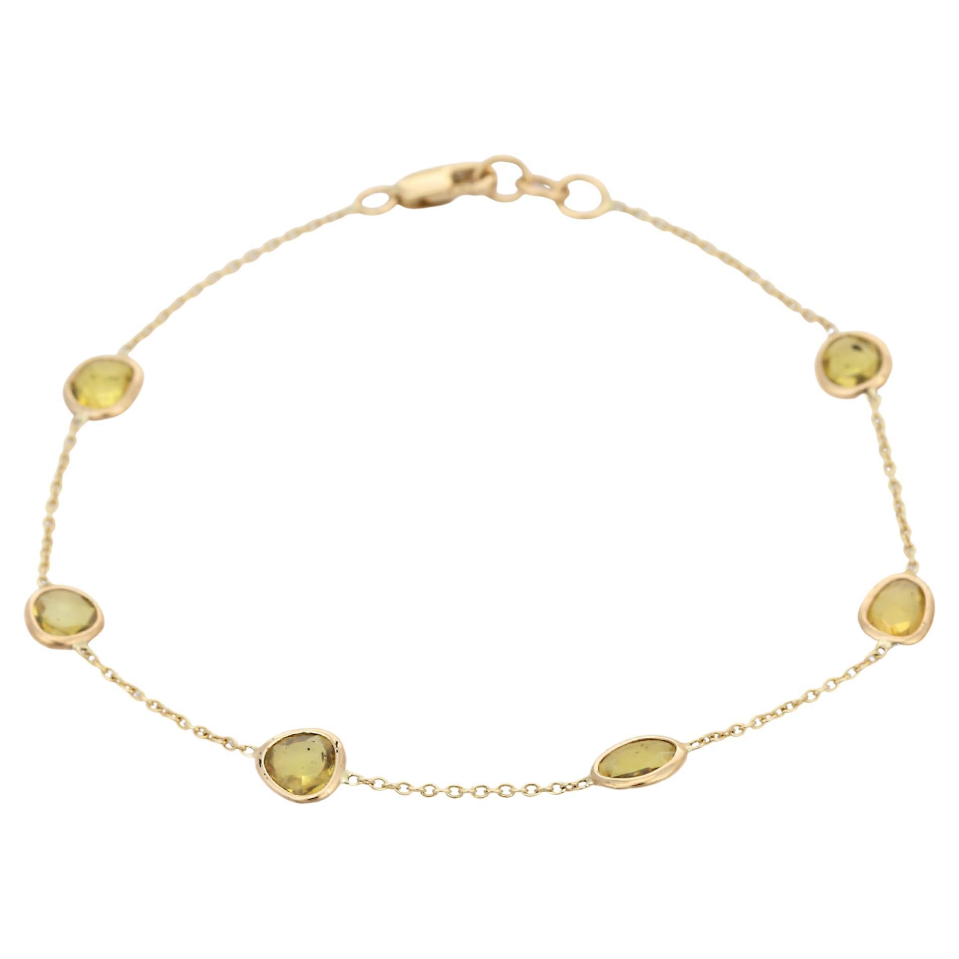 14k Yellow Gold Mounted Delicate Yellow Sapphire Stacking Chain Bracelet For Sale