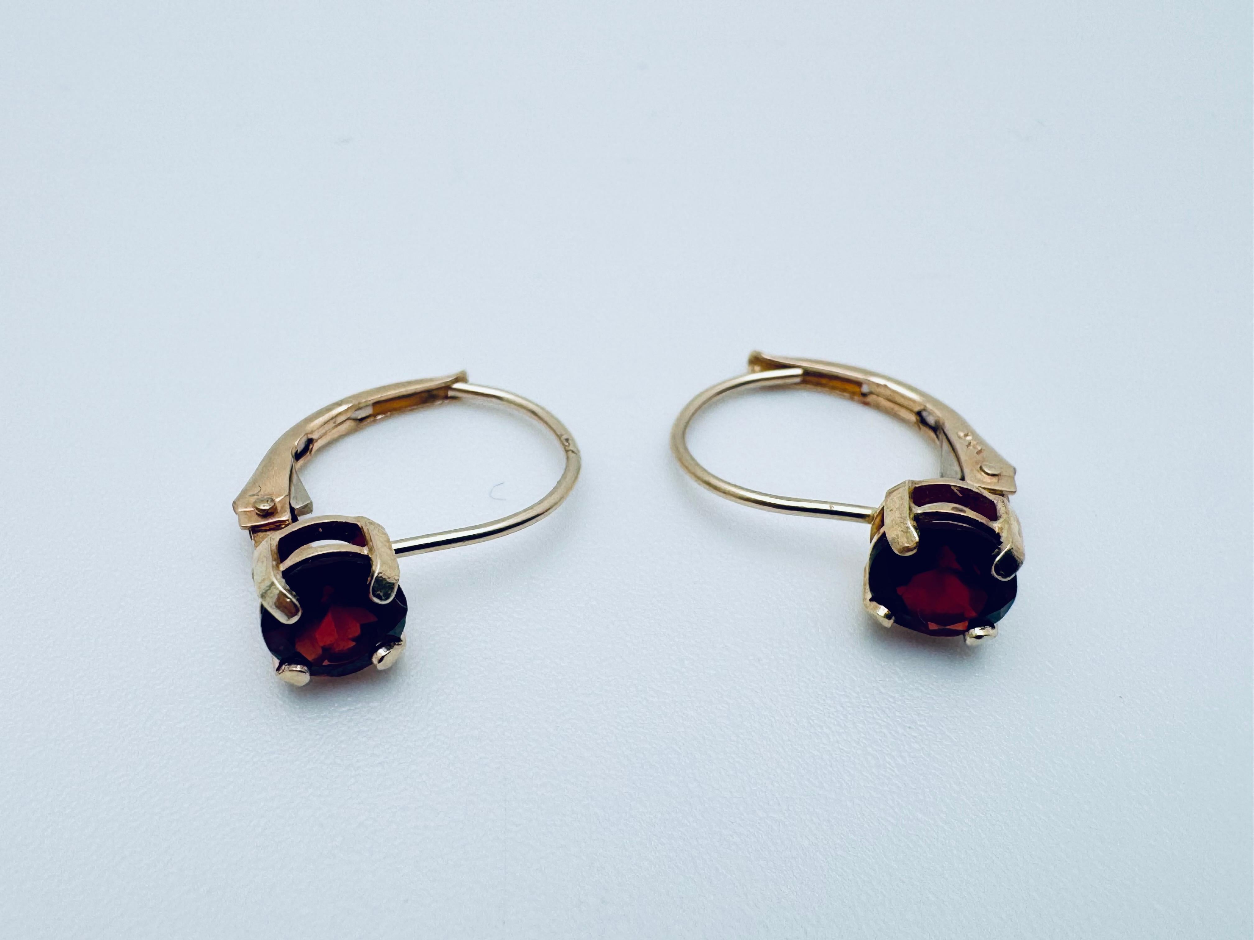 Orecchini a cerchio in oro giallo 14K con granato del Mozambico in vendita 2