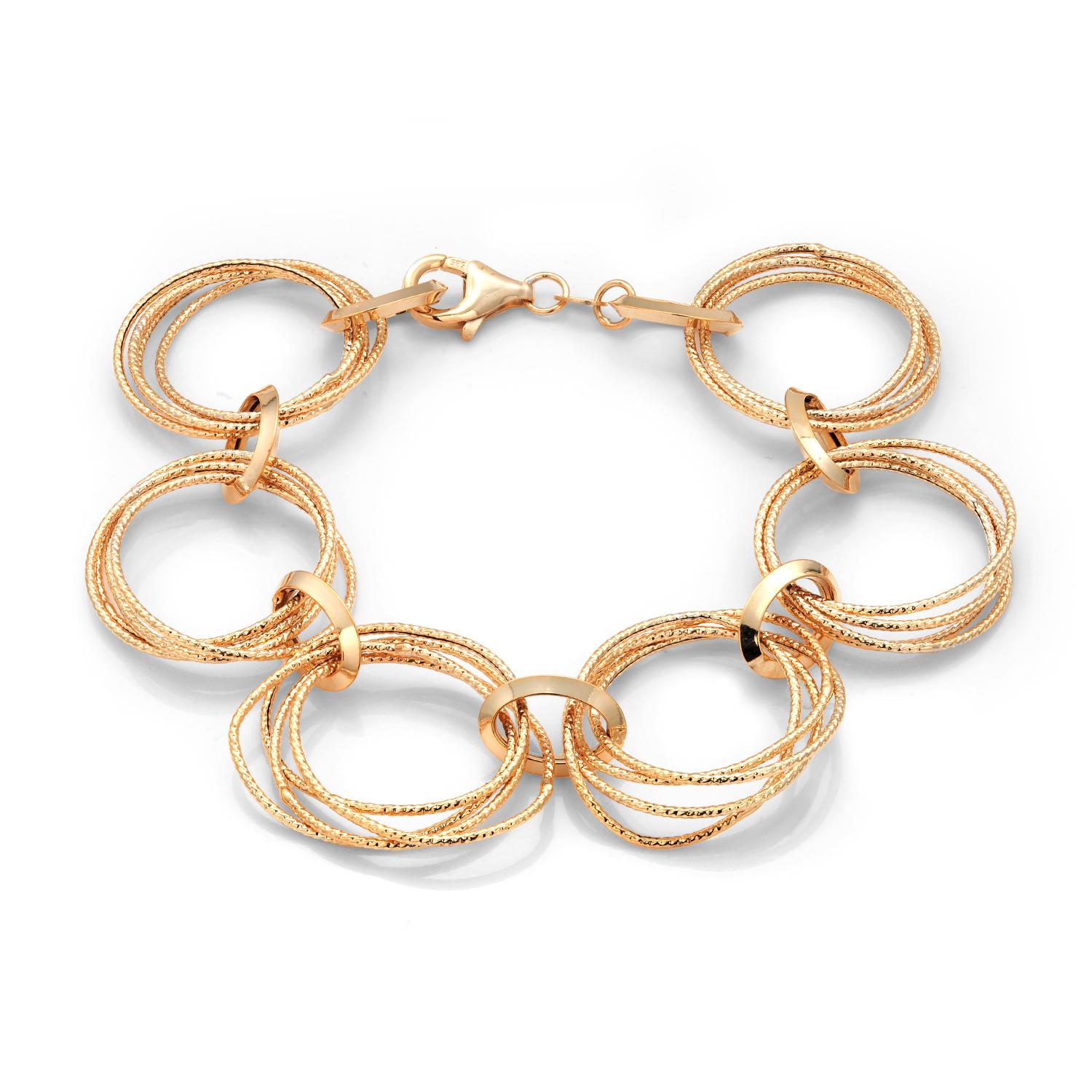 Bracelet à maillons larges multi-cercles d'un pouce en or jaune 14 carats en vente 2