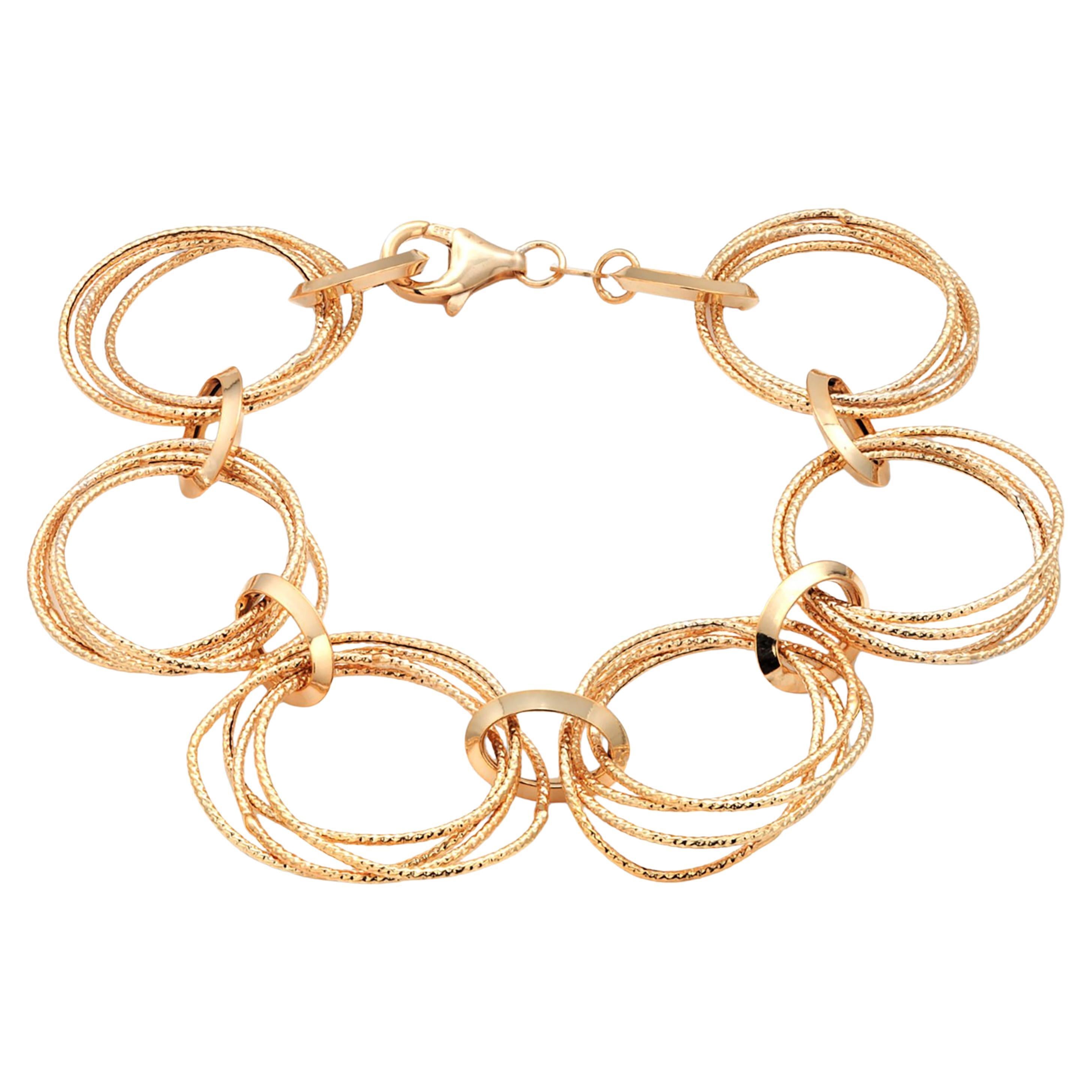 14K Yellow Gold Multi Circle One Inch Wide Link Bracelet