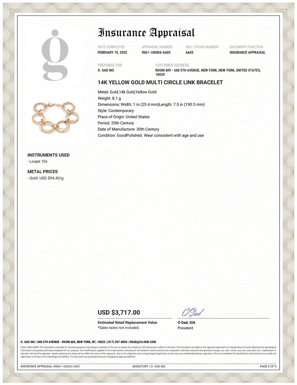 Un mélange étonnant d'Elegance moderne et de Style intemporel
Rehaussez votre collection de bijoux avec cet exquis bracelet à maillons multi-cercles en or jaune 14K. Méticuleusement confectionné et estampillé 