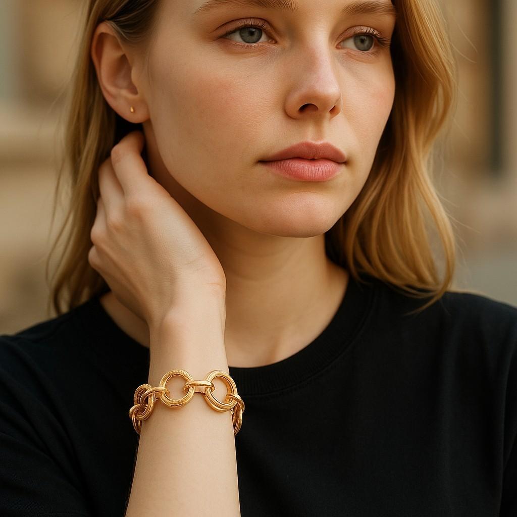 Contemporain Bracelet à maillons larges multi-cercles d'un pouce en or jaune 14 carats en vente