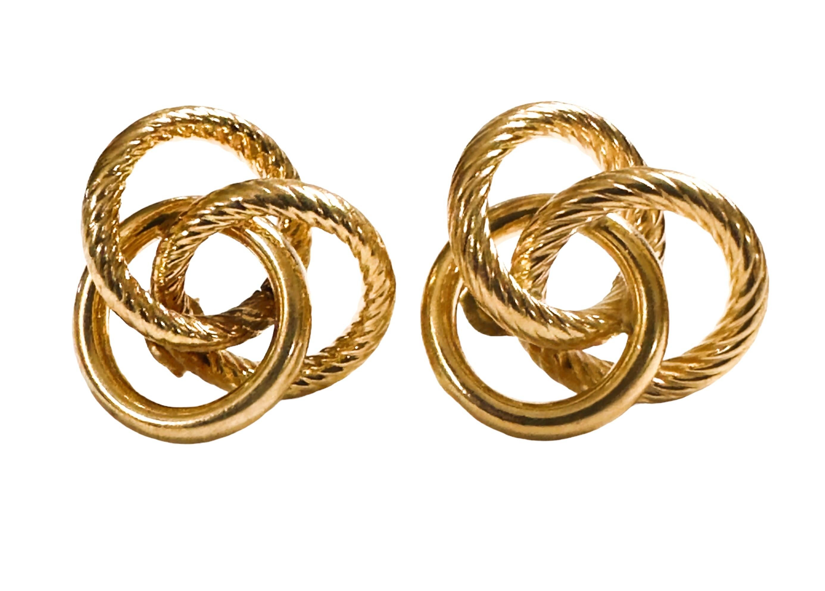 14K Yellow Gold Multi-Circle Smooth & Textured Link Earrings For Sale 2