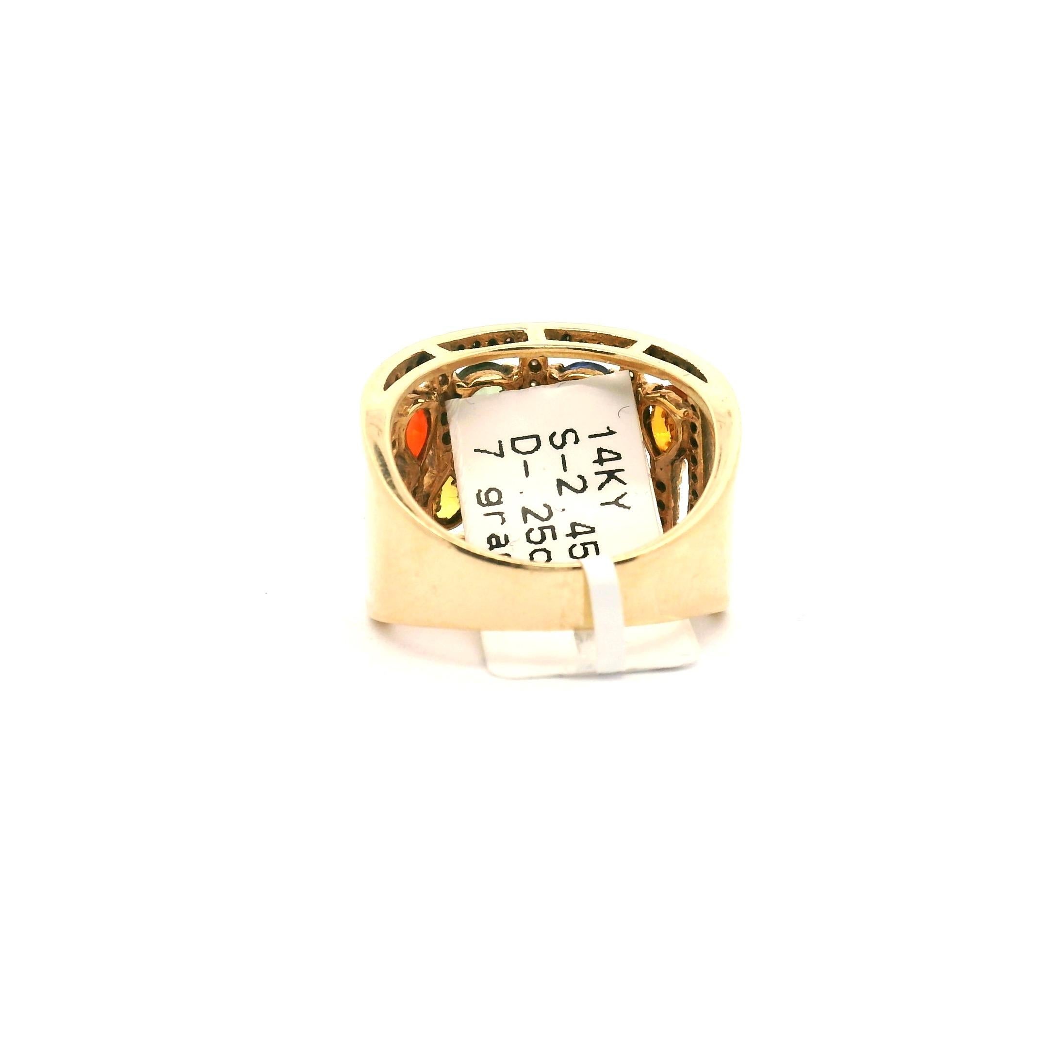 Women's 14K Yellow Gold Multi Color Gemstone and Diamond Ring For Sale